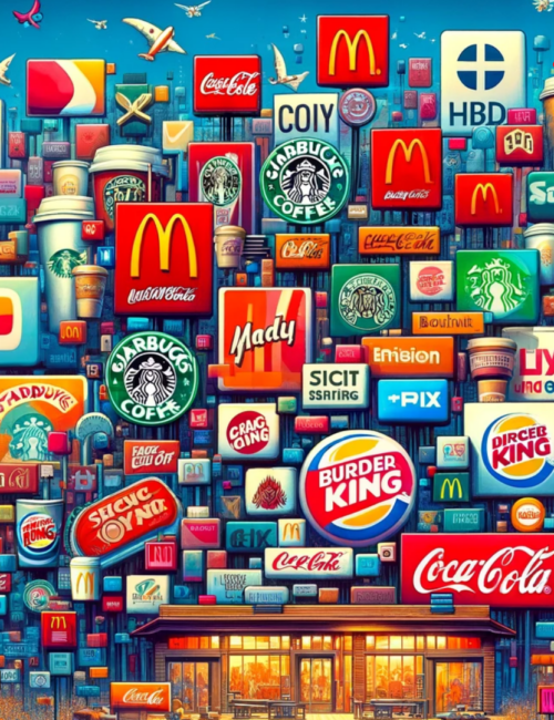 Image colorée avec le logo et le branding de grandes enseignes / marques