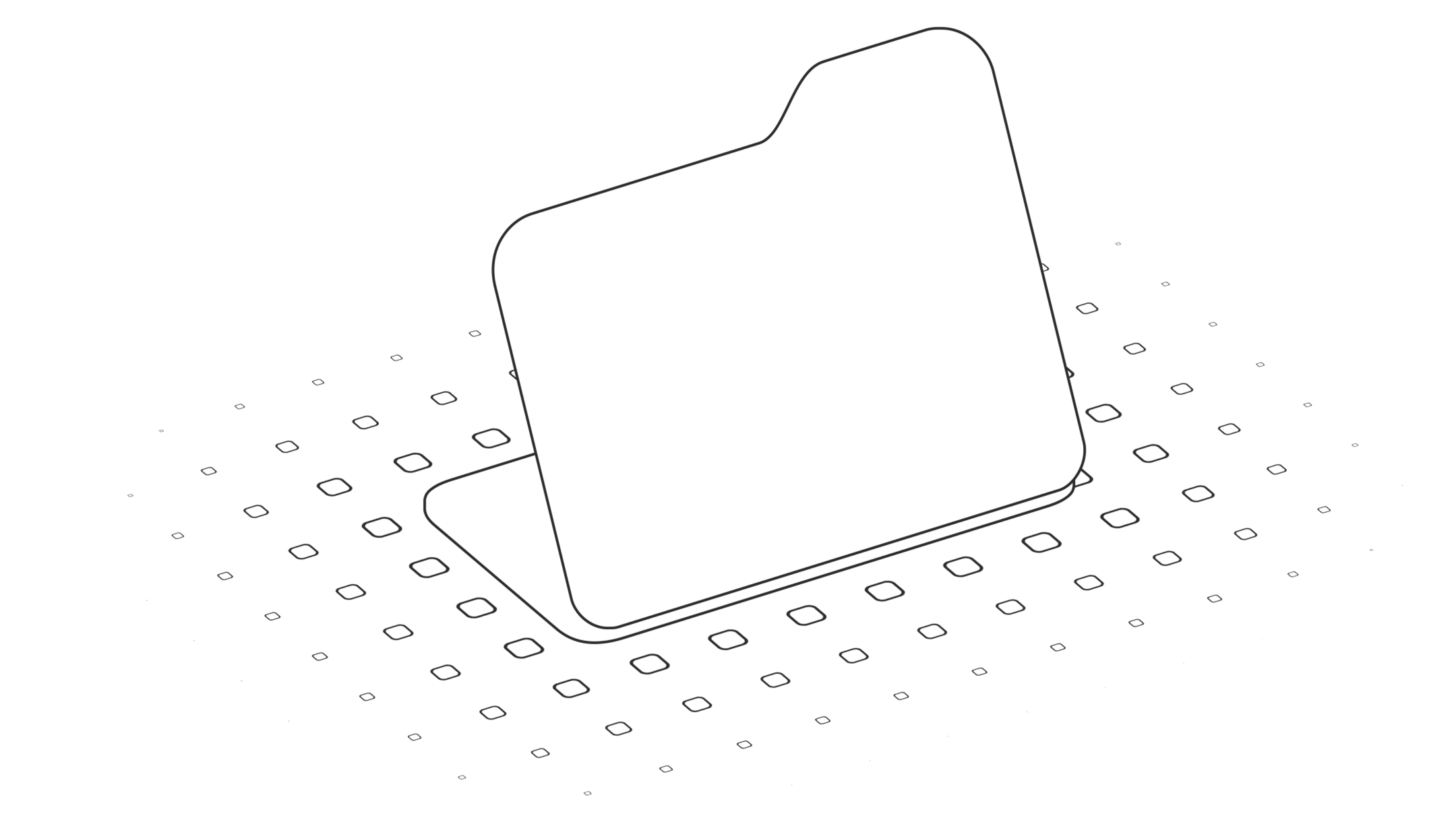 Illustration minimaliste d’un dossier ouvert avec des formes géométriques dispersées en arrière-plan.