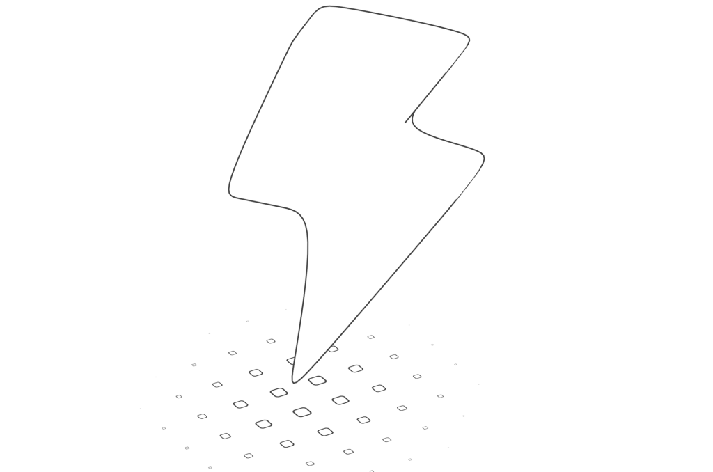 Illustration en noir et blanc d’un éclair stylisé.