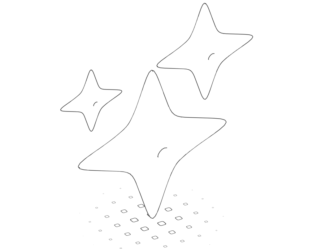 Illustration en noir et blanc de trois étoiles.