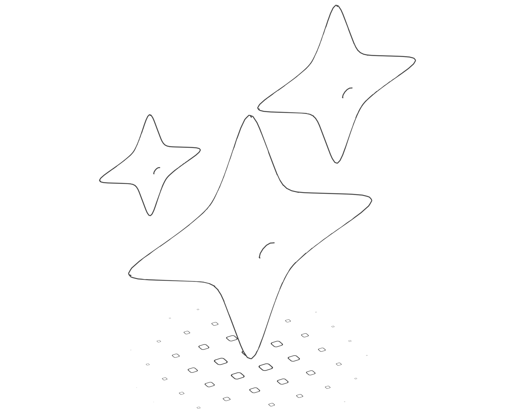 Illustration en noir et blanc de trois étoiles.