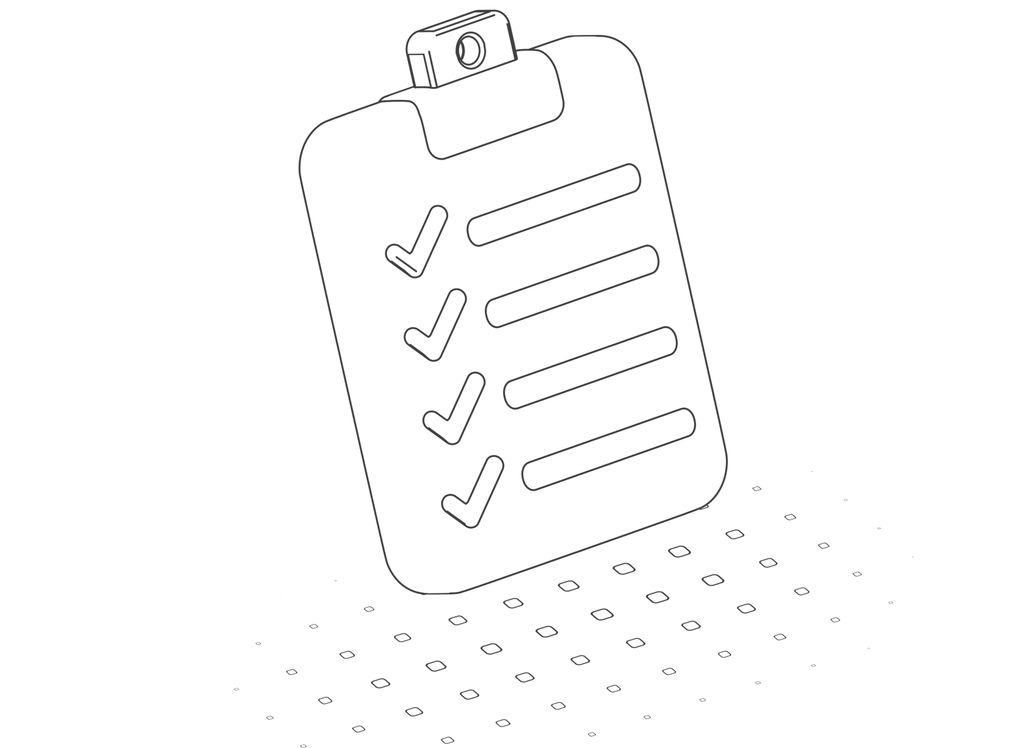 Illustration en noir et blanc d’une checklist sur un clipboard avec plusieurs cases cochées.