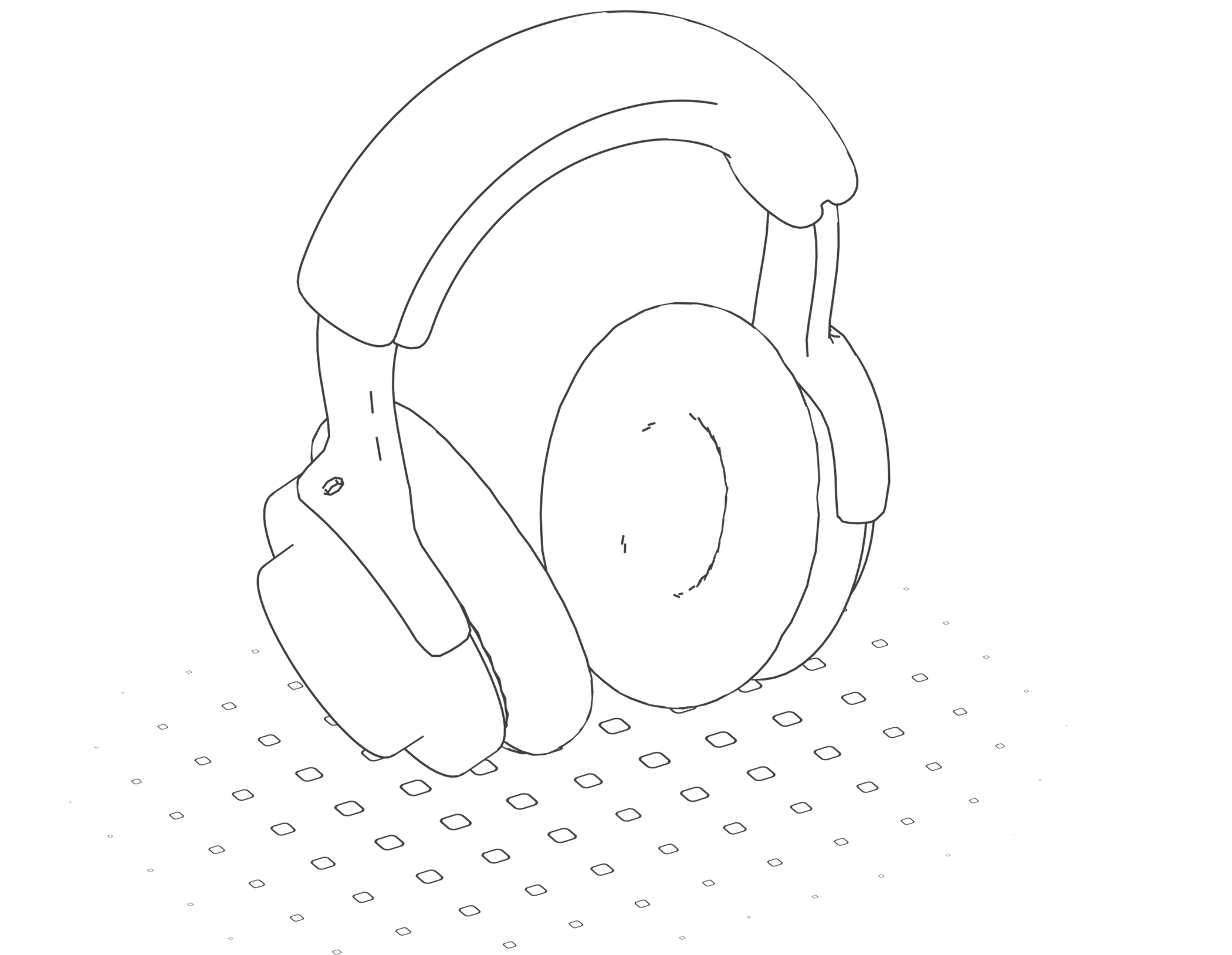 Illustration en noir et blanc d’un casque audio.