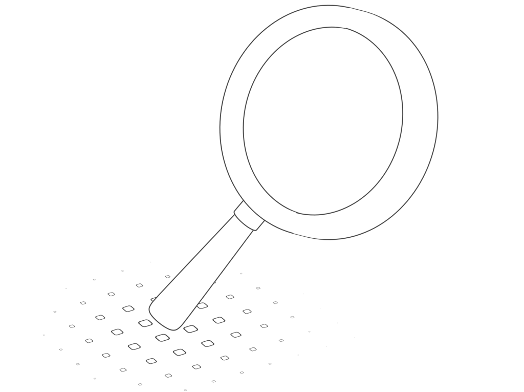 Illustration en noir et blanc d’une loupe.