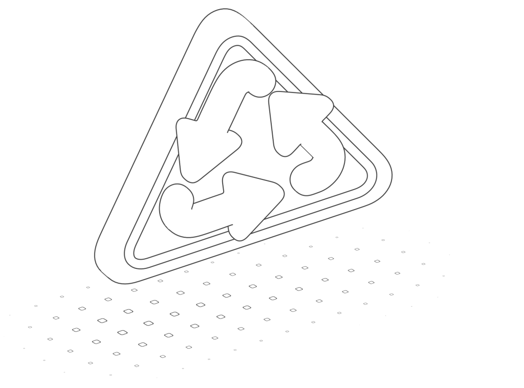 Illustration en noir et blanc d’un triangle formé par des flèches de recyclage.