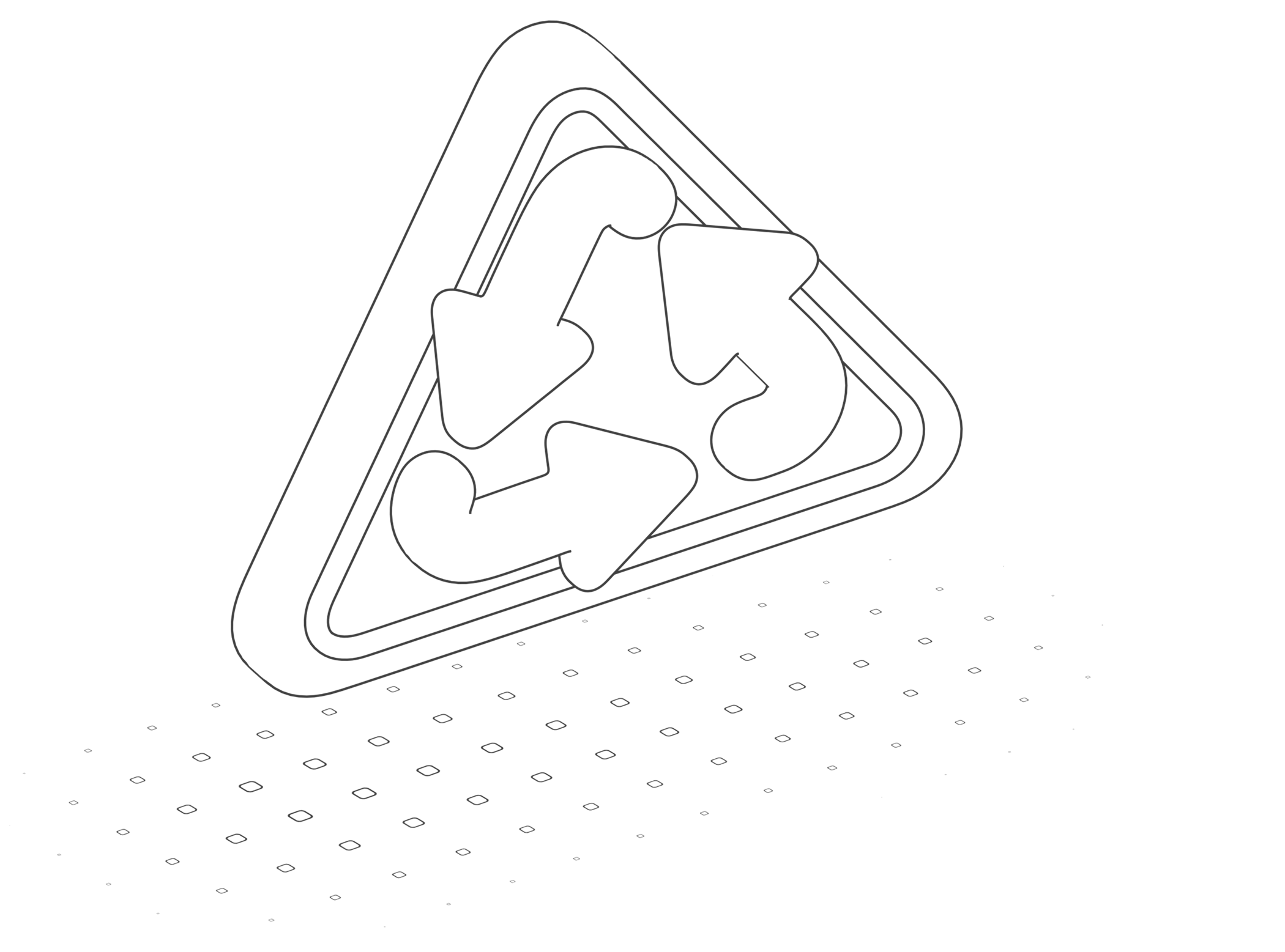 Illustration en noir et blanc d’un triangle formé par des flèches de recyclage.