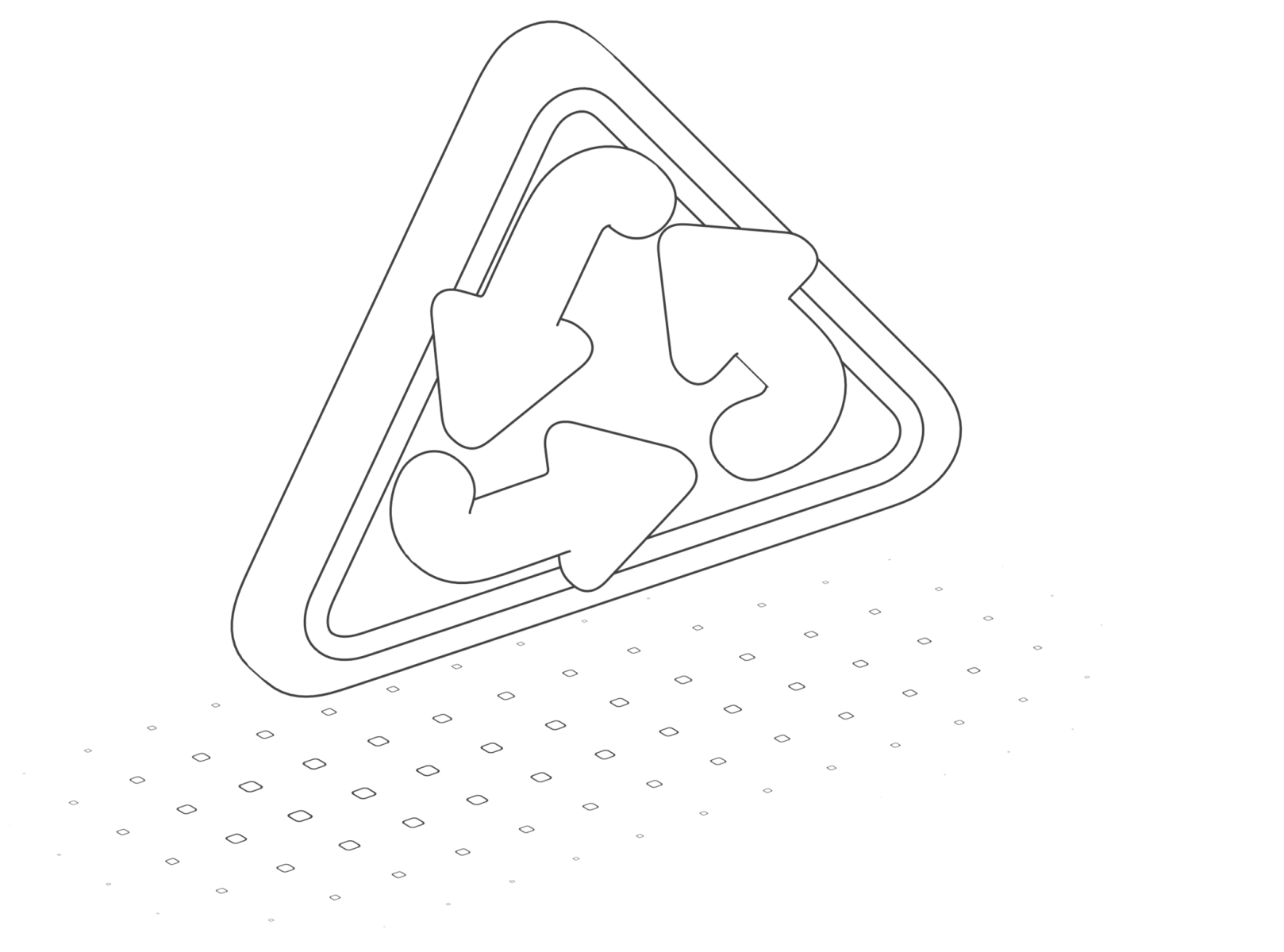 Illustration en noir et blanc d’un triangle formé par des flèches de recyclage.