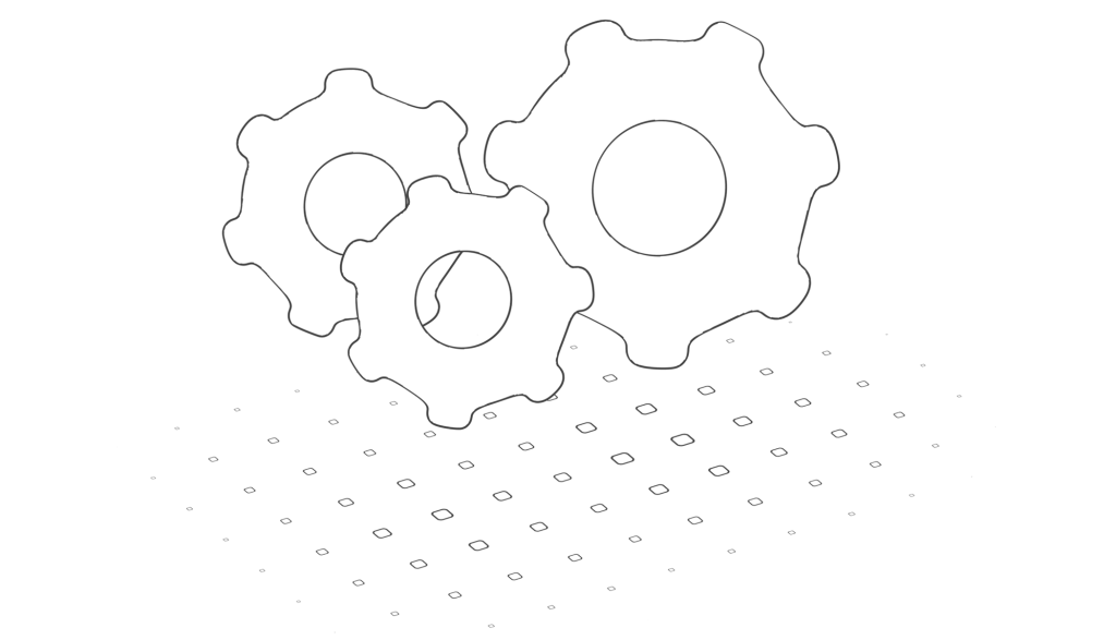 Illustration en noir et blanc de rouages.