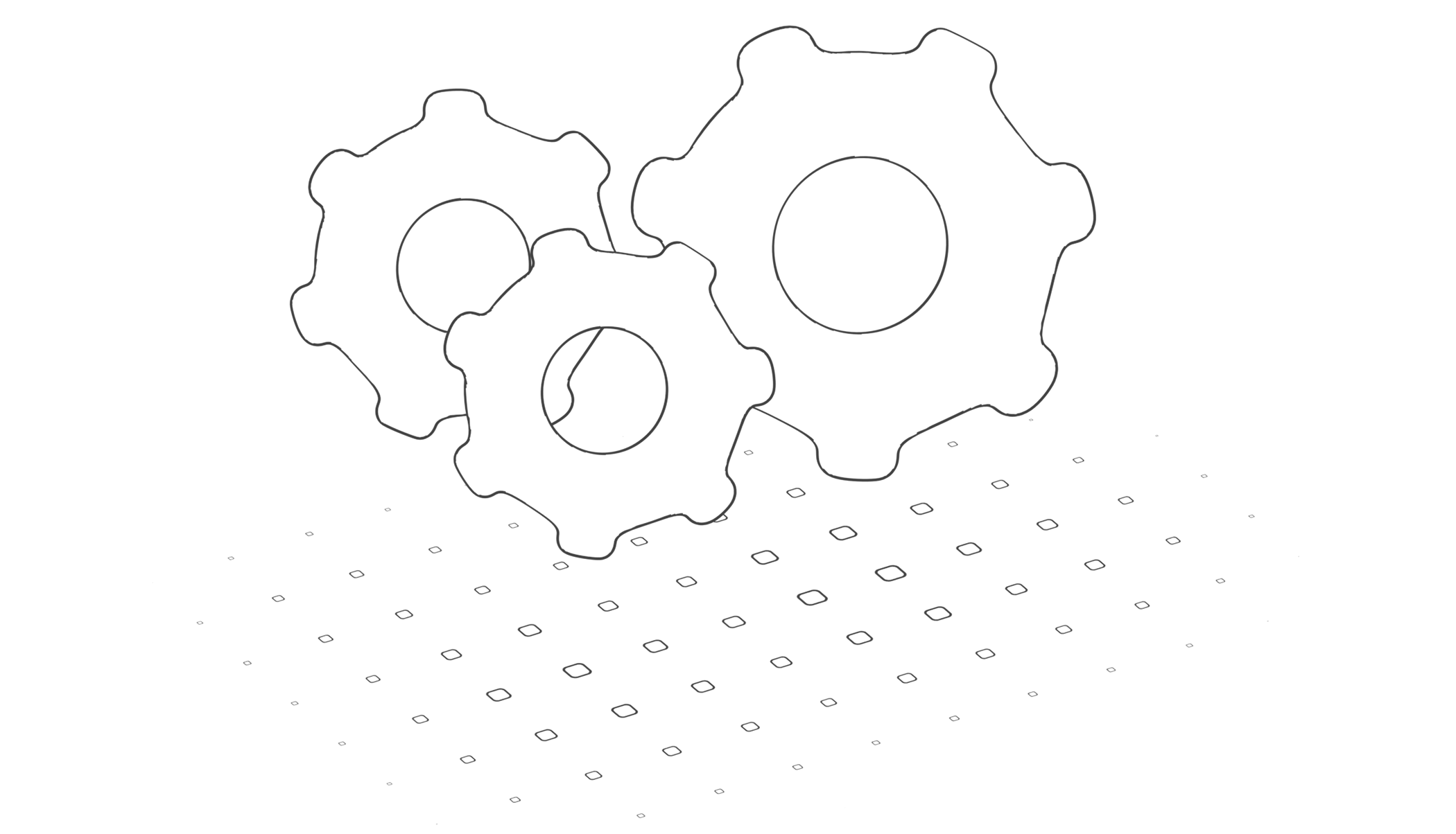 Illustration en noir et blanc de rouages.