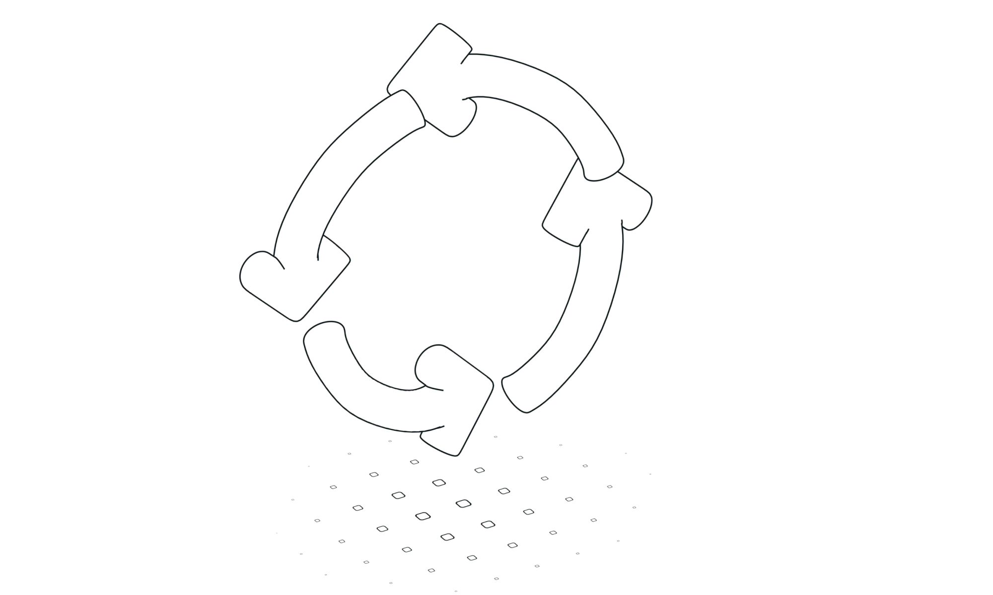 Illustration en 3D d'un cycle de flèches circulaires représentant un processus continu