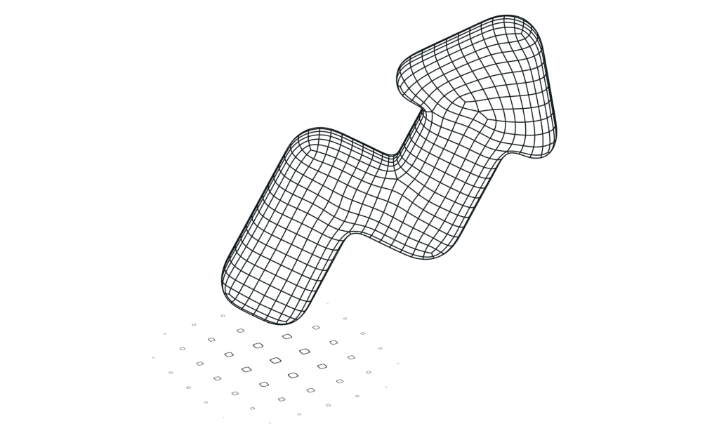 Illustration en noir et blanc d’une flèche orientée vers le haut avec un effet de grille en volume.