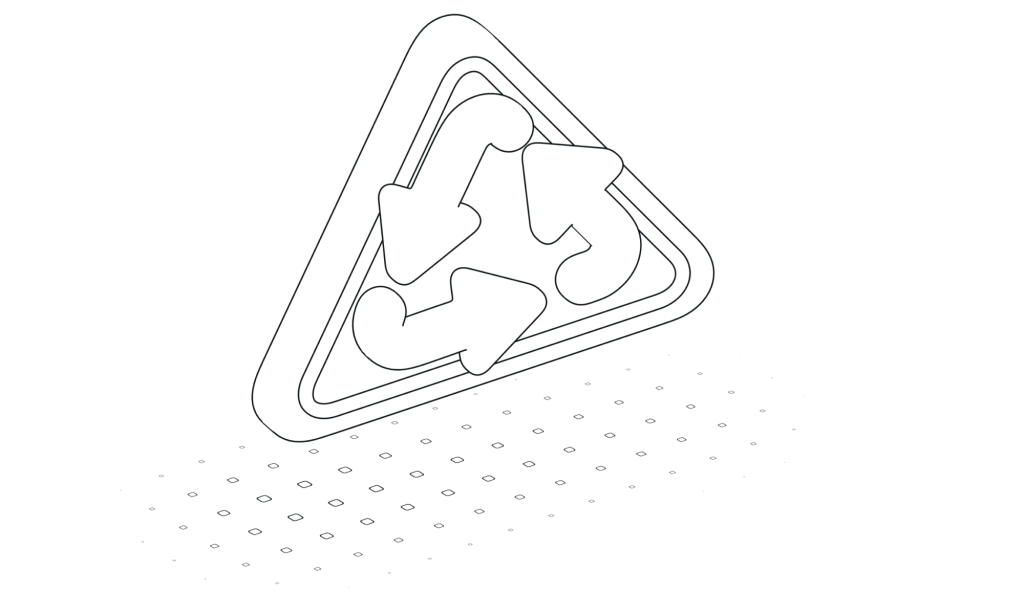 Illustration en 3D d'un panneau triangulaire avec flèches de recyclage, symbole d'automatisation