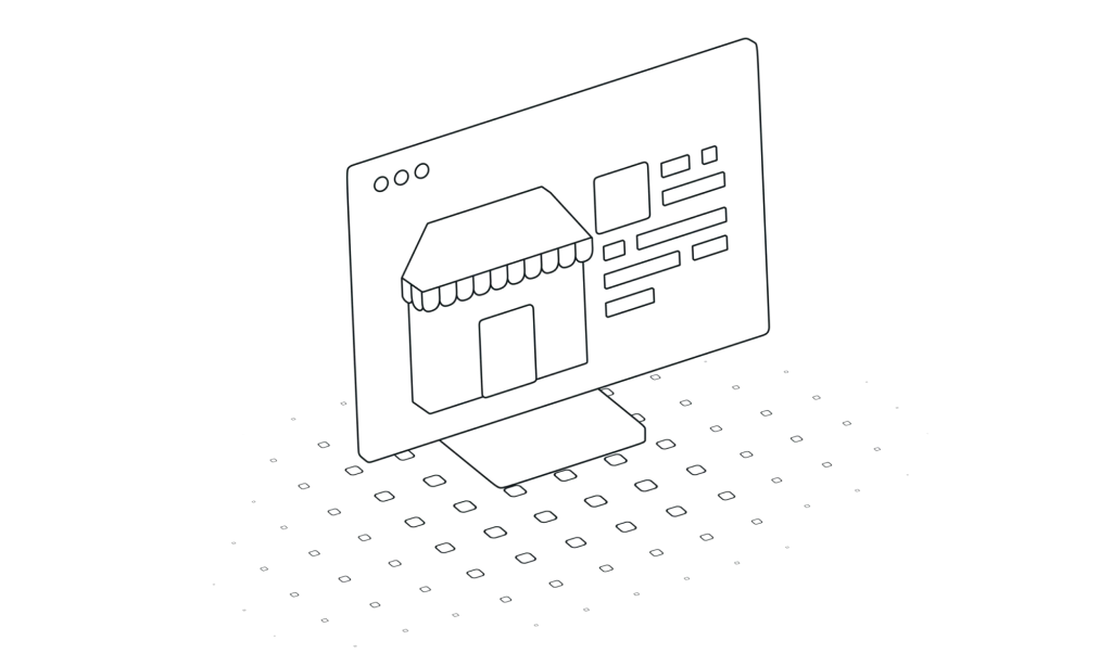 Illustration en 3D d'un écran d'ordinateur affichant une interface de site web e-commerce