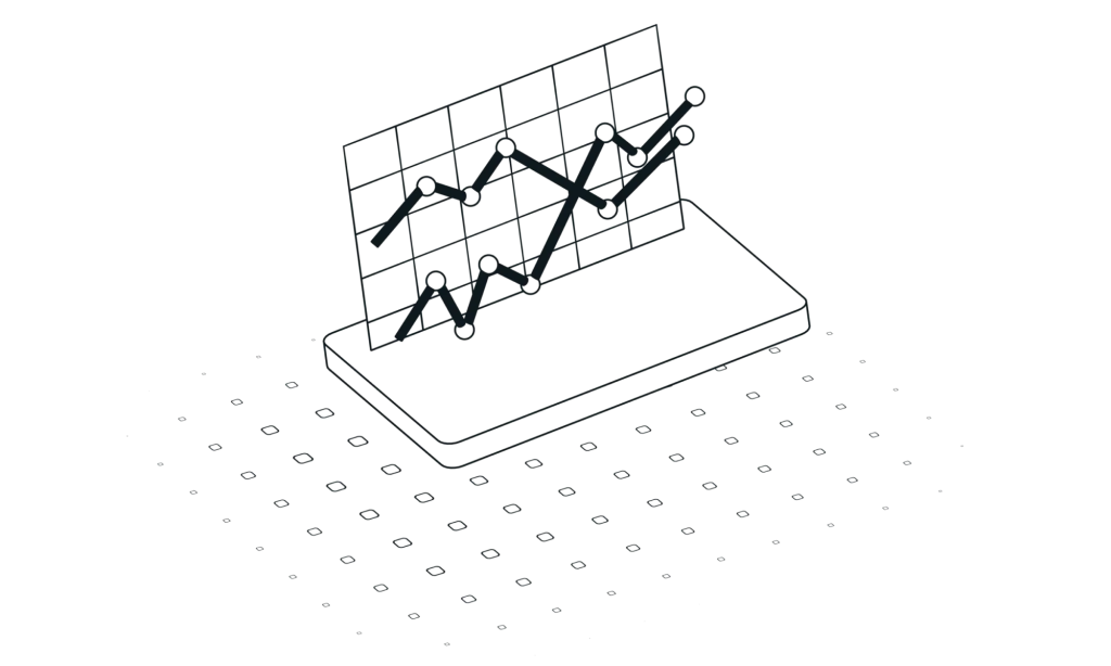 Illustration en 3D d'un graphique de courbes noires sur fond quadrillé, symbole d'analyse de données