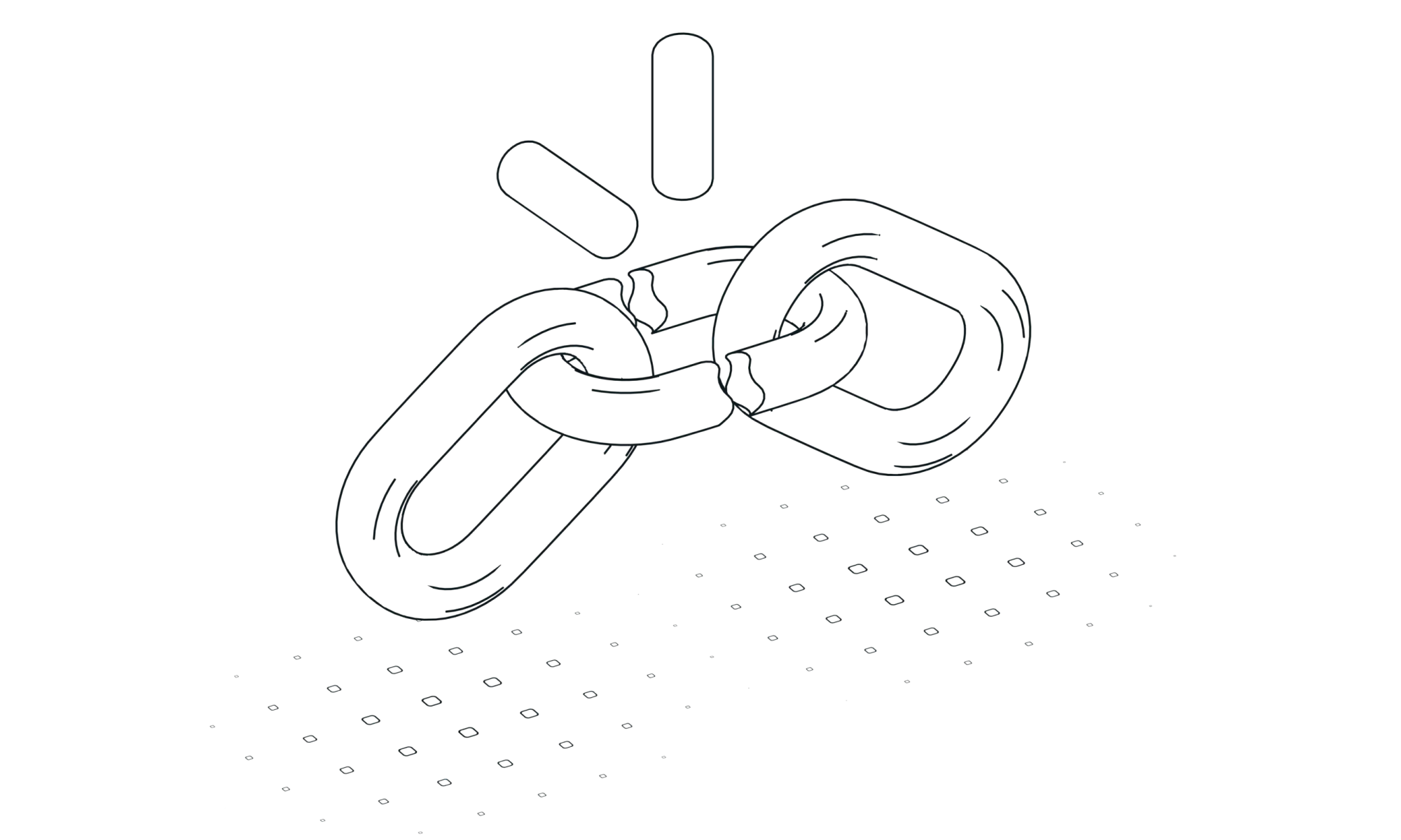 Illustration en 3D d'une chaîne brisée, symbole de rupture de lien
