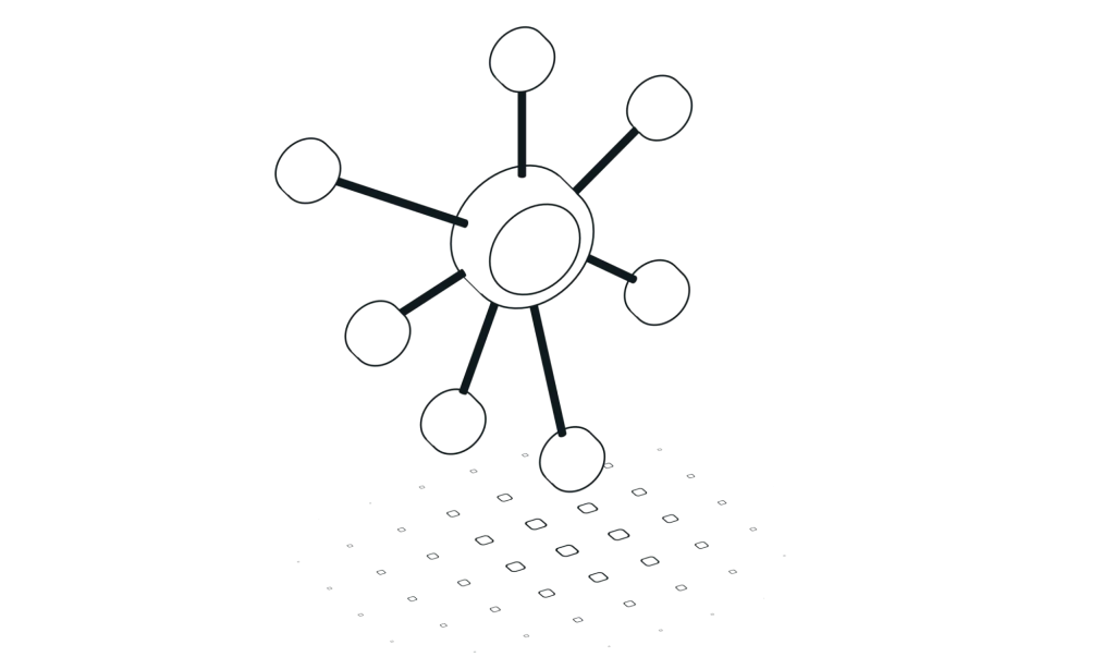 Illustration en 3D d'un réseau de nœuds interconnectés, symbole de mise en réseau