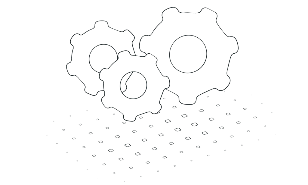 Illustration en 3D de trois engrenages imbriqués, symbole de paramétrage