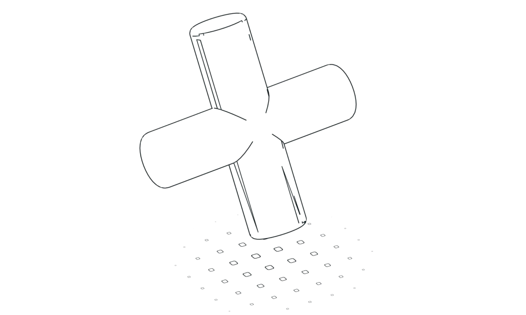 Illustration en 3D d'une croix formée de deux tubes cylindriques entrecroisés