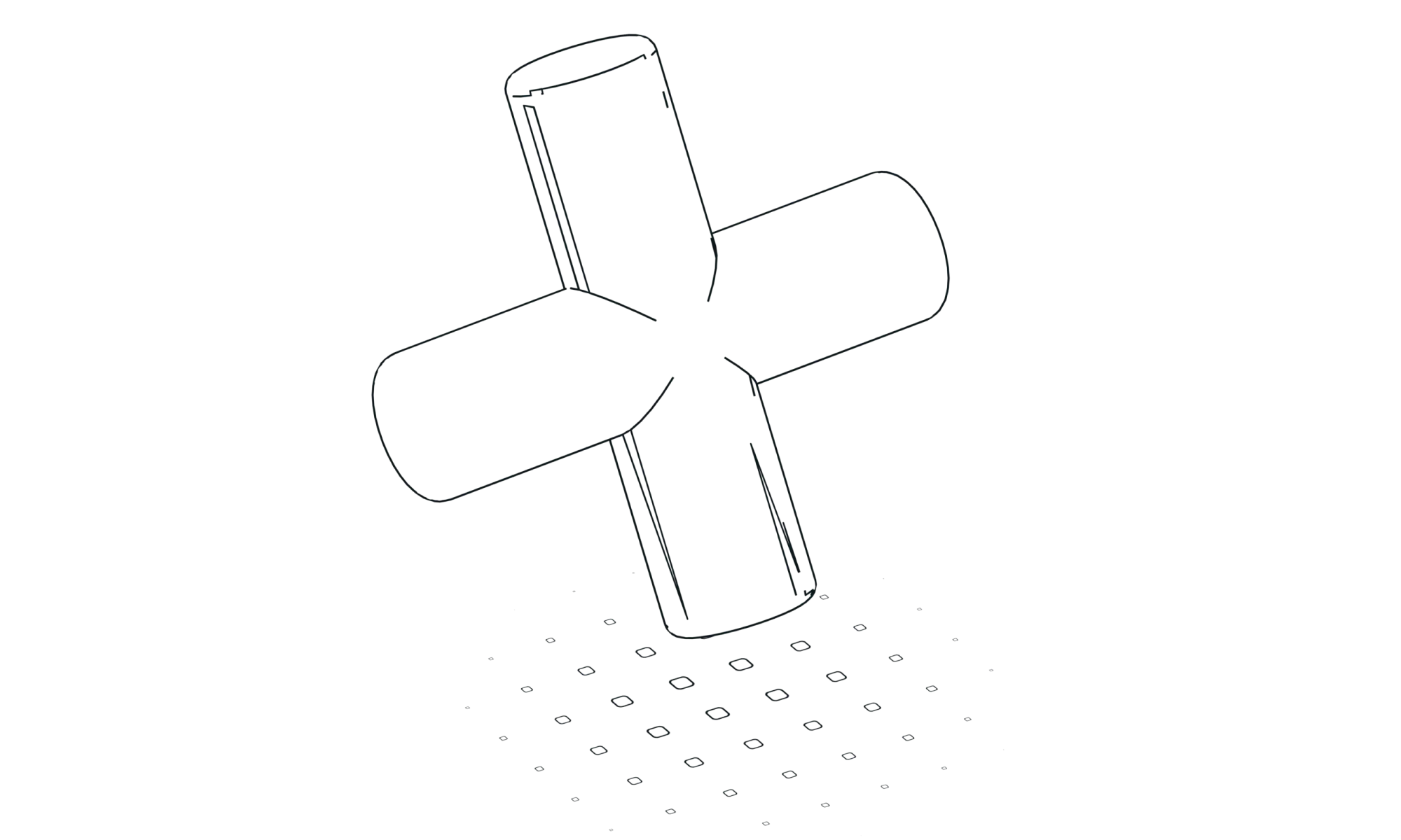 Illustration en 3D d'une croix formée de deux tubes cylindriques entrecroisés
