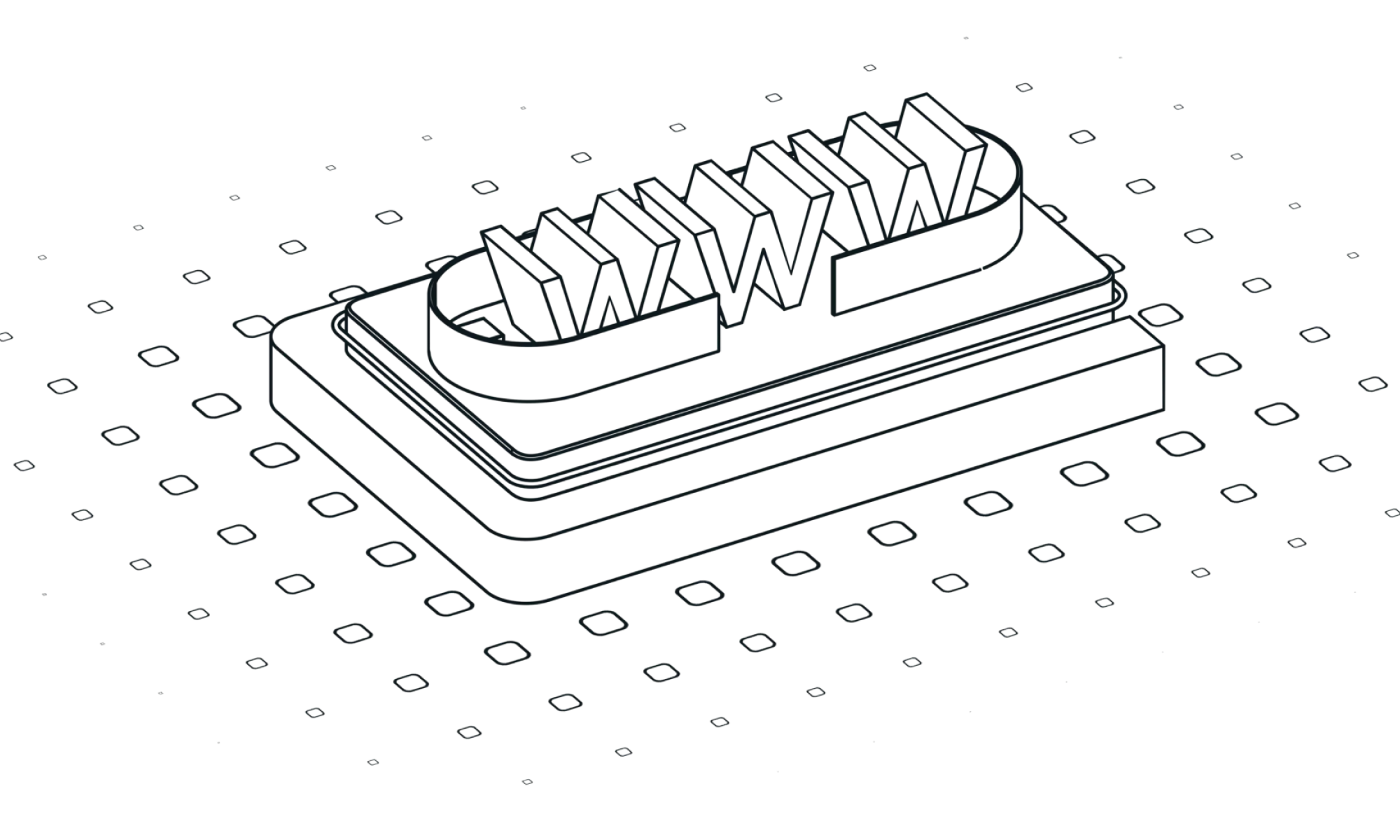 Illustration en 3D des lettres WWW sur un socle, symbole du web